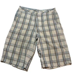 Kirra Men's Plaid Board Bermuda golf Sorts size 34 Blue Tan Cream